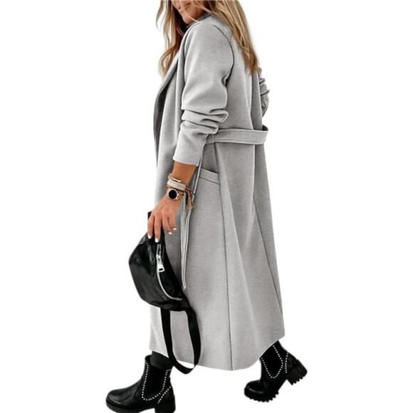 Womens Classic Coat Lapel Collar Open Front Light Grey - Picture 5 of 5